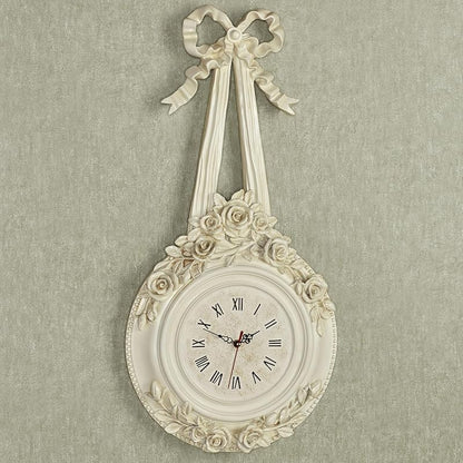 Touch of Class Ribbons and Roses Wall Clock - Antique White, 13in Wide
