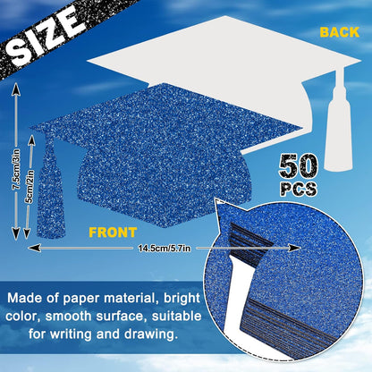 Whaline Graduation Cap Cutouts - Glitter Blue Confetti with 100 Glue Points | 50 Pcs, 5.7 Inch