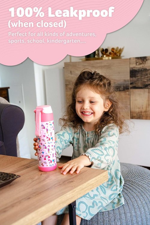 Jarlson® Kids Water Bottle CHARLI | 18oz Stainless Steel Insulated Thermo Bottle with Straw - Spill Proof for School & Sports (Unicorn)