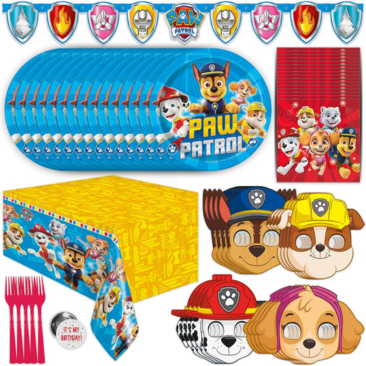 Paw Patrol Birthday Decorations - Complete Party Supplies Kit for 16 Guests | Plates, Napkins, Banner & Masks