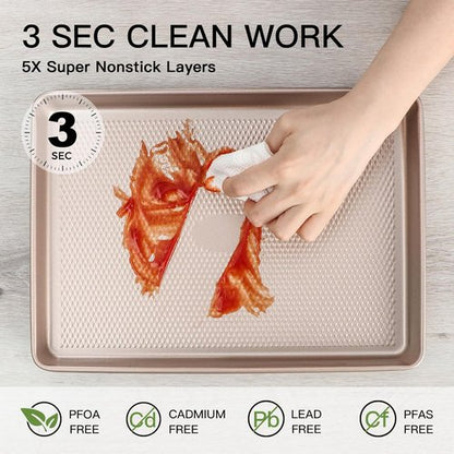 HONGBAKE Non-Stick Half Sheet Baking Pans - 57% Thicker Carbon Steel Cookie Sheets | 17.5" x 12" Size