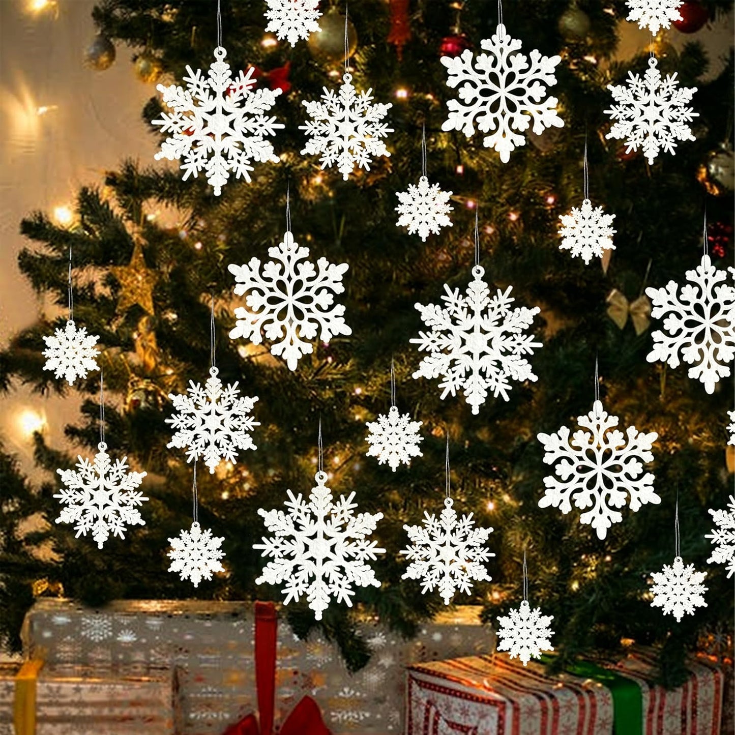 Skiennix Christmas Snowflake Decorations - 36pcs White Flocked Ornaments for Holiday Home Decor