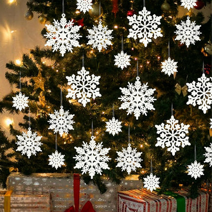Skiennix Christmas Snowflake Decorations - 36pcs White Flocked Ornaments for Holiday Home Decor