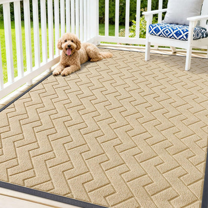 OLANLY Waterproof Front Door Mat - All-Season Indoor/Outdoor Doormat, Sturdy Natural Rubber, Herringbone Brick (Beige, 71x47)