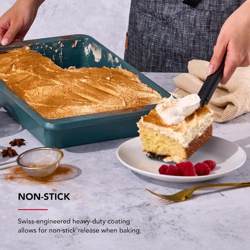 KitchenAid Nonstick Cake Pan - Swiss Engineered Aluminized Steel, Dishwasher Safe, Agave, 9 x 13 Inch