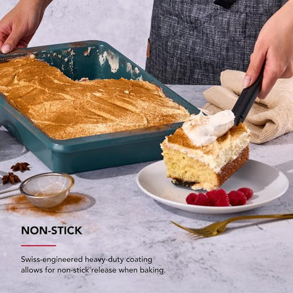 KitchenAid Nonstick Cake Pan - Swiss Engineered Aluminized Steel, Dishwasher Safe, Agave, 9 x 13 Inch