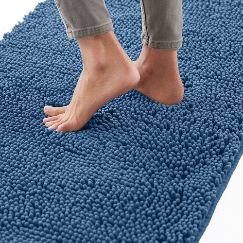 GORILLA GRIP Bath Rug Mat 42x24, Thick Soft Absorbent Chenille, Quick Dry Microfiber Mats, Rubber Backing Washable Shower Floor Rugs, Bathmat Runner, US Designed Bathroom Home Decor Accessories Blue