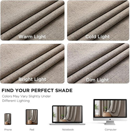 CUCRAF 100% Blackout Window Curtains - Thermal Insulated Grommet Drapes | 84-Inch Long, Light Khaki, 2 Panels Set