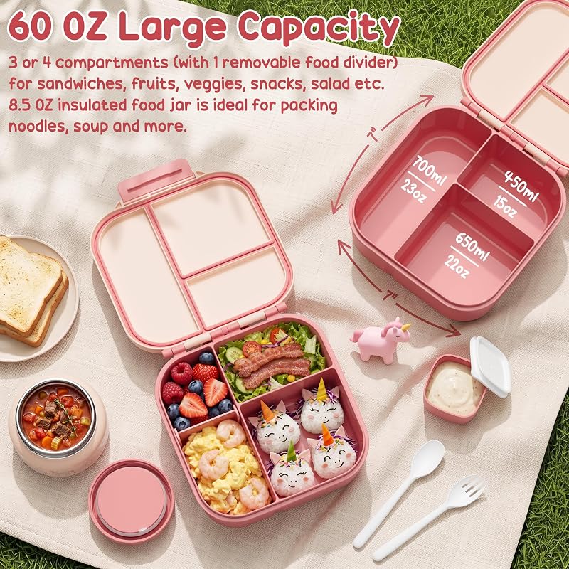 Fimibuke Kids Bento Lunch Box Set with Insulated Bottle, Bag & Utensils - Dinosaur Variation