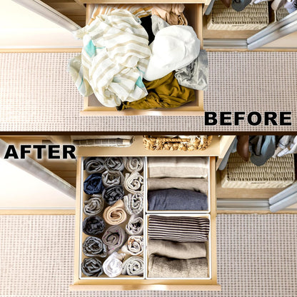 Simple Houseware Foldable Drawer Organizer Set of 12 - Beige Fabric Storage Bins for Clothes & Accessories