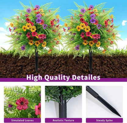 Daizy & Fern Artificial Boxwood Topiary Ball Trees - UV Resistant 23" Outdoor Shrubs with Colorful Flowers for Garden & Patio