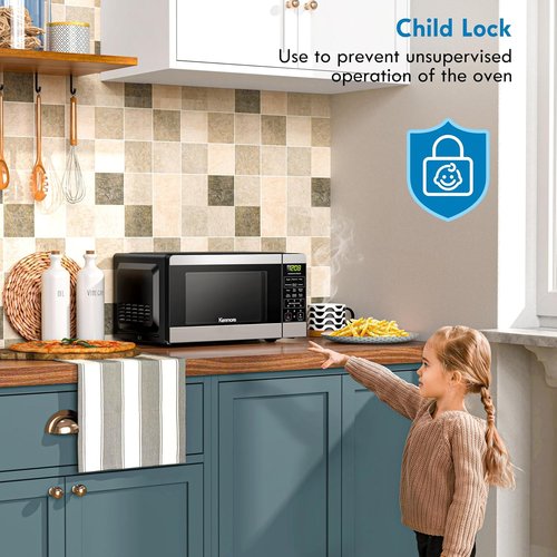 Kenmore Countertop Microwave - 900 Watt, .9 Cu Ft, Stainless Steel | 6 Auto-Preset Menus & Child Lock