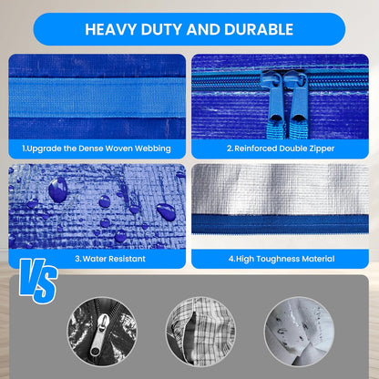 Simple Deluxe Heavy Duty Moving Bags - Extra Large Storage Totes with Lids & Zipper | Blue 4-Pack