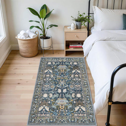 Skiennix 4x6 Living Room Area Rug - Washable Boho Non-Slip Floral Carpet for Bedroom & Kitchen