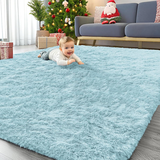 OLANLY Large Area Rug - Soft Fluffy Shaggy Indoor Carpet for Living Room & Bedroom | Light Blue 6x9