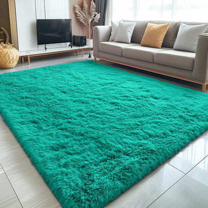 OLANLY 5x7 Soft Fluffy Shag Area Rug - Machine Washable Indoor Carpet for Living Room & Bedroom | Teal Green