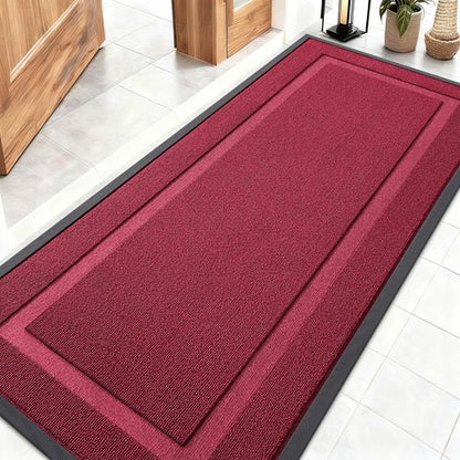 OLANLY Front Door Mat Indoor Outdoor Entrance, Waterproof All-Season, All-Weather Doormat, Sturdy Natural Rubber, Low Profile, Easy Clean Patio Porch Entryway Mat, 59x23, Burgundy