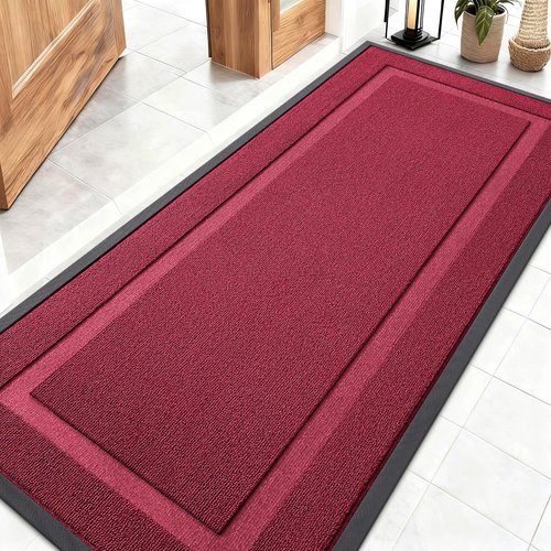 OLANLY Front Door Mat Indoor Outdoor Entrance, Waterproof All-Season, All-Weather Doormat, Sturdy Natural Rubber, Low Profile, Easy Clean Patio Porch Entryway Mat, 59x23, Burgundy