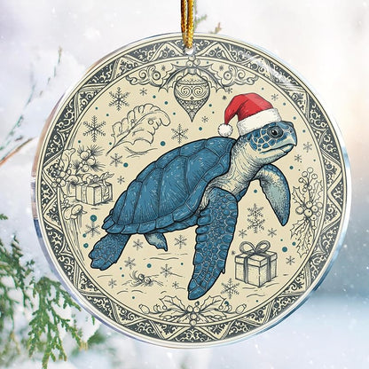 Sea Turtle Christmas Ornament - 3.6in Acrylic Hanging Decoration Gift