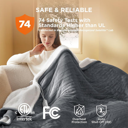 Bedsure Heated Blanket - Soft Flannel Electric Throw with 4 Time & 6 Heating Settings | 50"x60", Grey