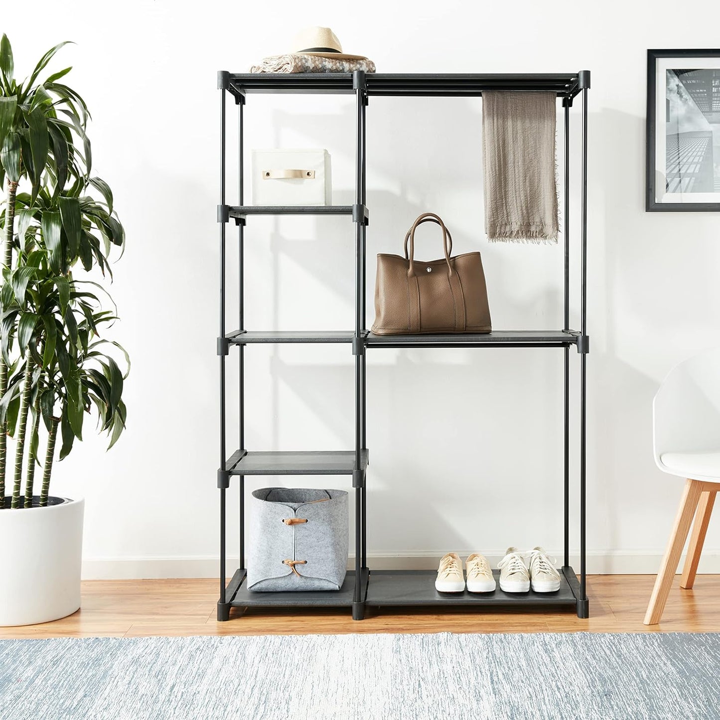 SONGMICS Portable Closet - Freestanding Clothes Rack with Shelves & Hanging Rods | Black, 44.1 x 16.9 x 65 Inches