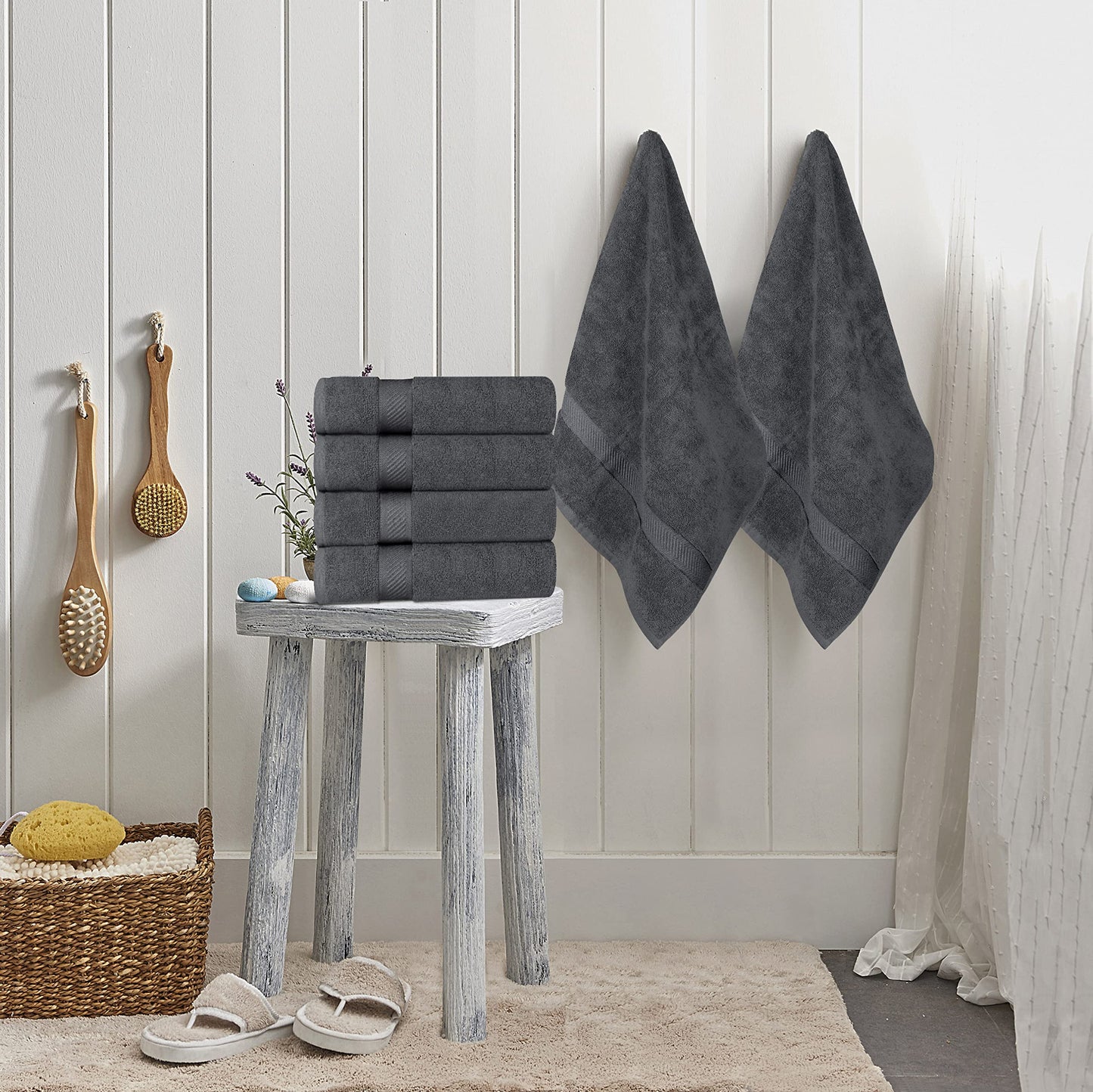 Utopia Towels 6 Pack Small Bath Towel Set, 22 by 44 Inches, 500 GSM 100% Ring Spun Cotton, Lightweight and Highly Absorbent Quick Drying Premium Towels for Hotel, Spa and Bathroom, Dark Grey