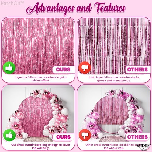 KatchOn Pink Fringe Backdrop - Large Pack of 2 | Perfect for Birthday, Baby Shower & Bachelorette Decor