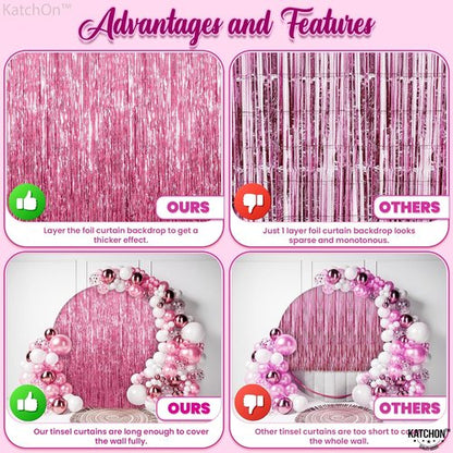 KatchOn Pink Fringe Backdrop - Large Pack of 2 | Perfect for Birthday, Baby Shower & Bachelorette Decor