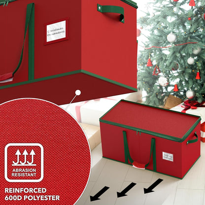 Simple Houseware Heavy-Duty Christmas Ornament Storage Box - Holds 128 Ornaments, Adjustable Dividers, Red
