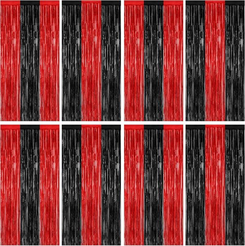 8 Pack Halloween Party Supplies - Red & Black Foil Streamer Tinsel Backdrop | 3.28 FT x 7.05 FT