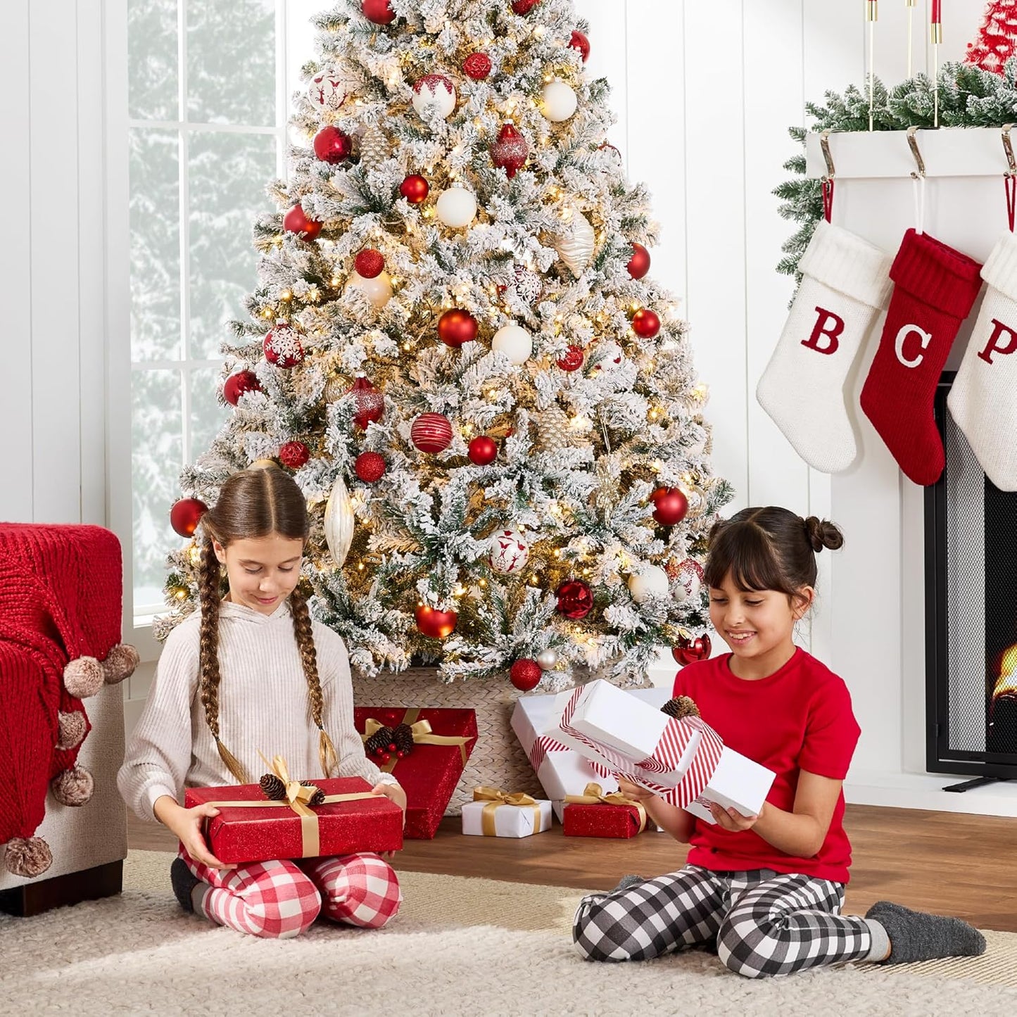 Best Choice Products 9ft Pre-Lit Snow Flocked Artificial Christmas Tree - Full Appearance with Easy Assembly & Metal Stand