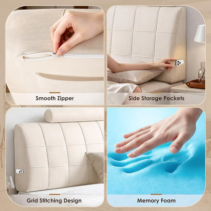 Twin Headboard with Headrest - Memory Foam Upholstered Beig e Twin