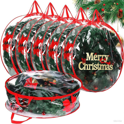 Shappy 24-Inch Clear Christmas Wreath Storage Bag - Durable Plastic with Dual Zippers & Reinforced Handles | Red