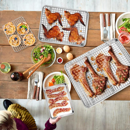 P&P CHEF Baking Sheet Set - Stainless Steel Cookie Sheets with Cooling Racks | 16, 12.5 & 9 Inch, Oven Safe