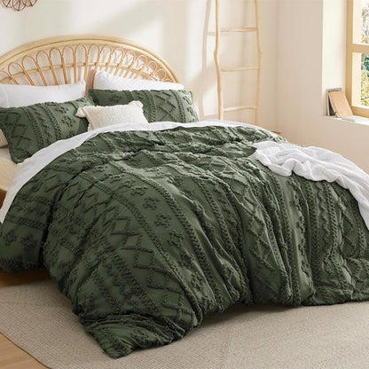 Bedsure Boho Duvet Cover - Soft & Comfortable Queen Size Bedding Set in Olive Green | Machine Washable Design