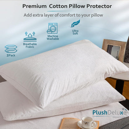 PlushDeluxe Pillow Protectors - Queen Size 20”x32” | Set of 2 Waterproof, Hypoallergenic Encasements