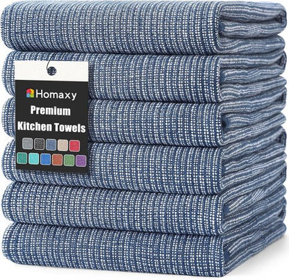 Homaxy Premium Kitchen Towels - Highly Absorbent Cotton Dish Towels | 6 Pack, 18”x28”, Navy Blue