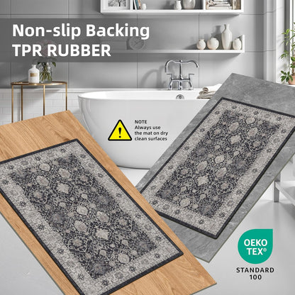 Skiennix Washable Kitchen Floor Mats - Non-Slip Water-Resistant Runners | Soft Decorative Rugs (2x3, 2x4, 2x5, 2x6, Black)
