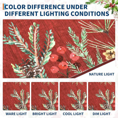 Pinecone-Red 2' x 6' Christmas Runner Rug - GarveeHome, Non-Slip, Washable