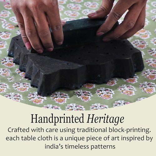 CPC Tablecloth - 100% Cotton Indian Block Print | Jade Green 60x90 Inch Rectangle for Weddings & Parties