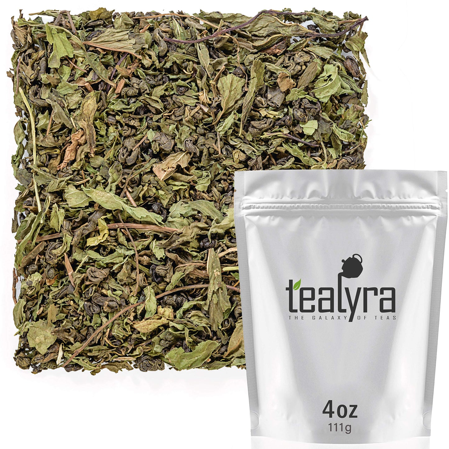 Tealyra - Moroccan Mint - Gunpowder - Peppermint - Spearmint - Famous Green Loose Leaf Tea - Caffeine Level Low - Hot or Iced Tea - All Natural - 110g (4-ounce)