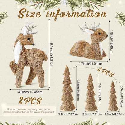 5 Pcs Christmas Reindeer and Mini Tree Centerpieces Set