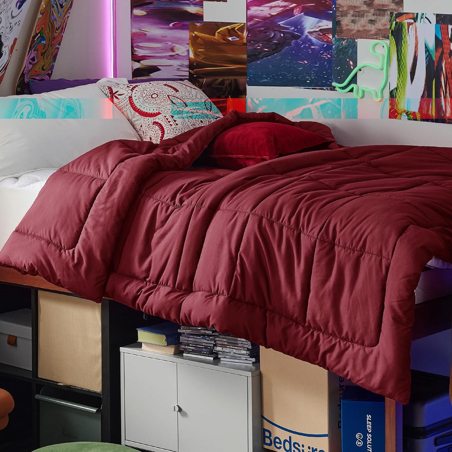 Bedsure Comforter Duvet Insert - All Season Twin Size Quilted Down Alternative Blanket, Red 88 x 68 Inches