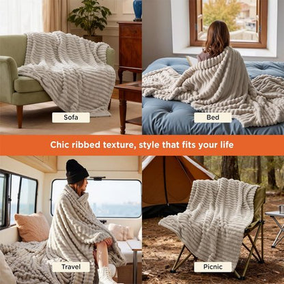 Bedsure GentleSoft Throw Blanket - Cozy Beige Fleece for Couch | Plush 50x60 Inches, Perfect Gift for Home Decor