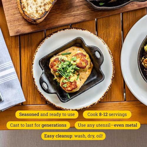 Lodge Cast Iron Mini Server - Heat Enhanced & Seasoned Square Design, 10-Ounce Capacity