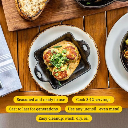 Lodge Cast Iron Mini Server - Heat Enhanced & Seasoned Square Design, 10-Ounce Capacity