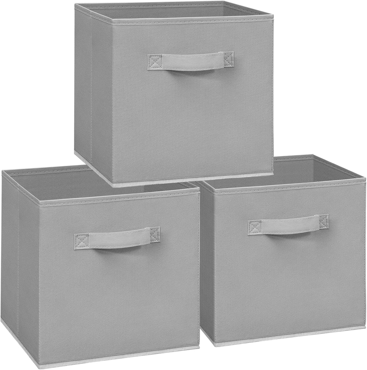 Storage Bins Set of 3 - Collapsible Fabric Cube Organizers with Handles | 11x11 Grey for Home & Office