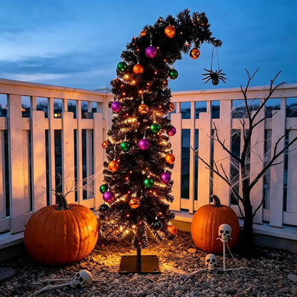 5ft Prelit Black Halloween Tree with 100 Orange Lights - Variation Black+5ft