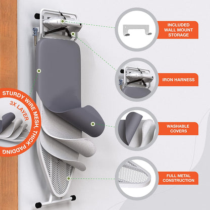 Xabitat Full Size Ironing Board - 57" X 15" with Wall Mount Hanger & Built-In Iron Caddy