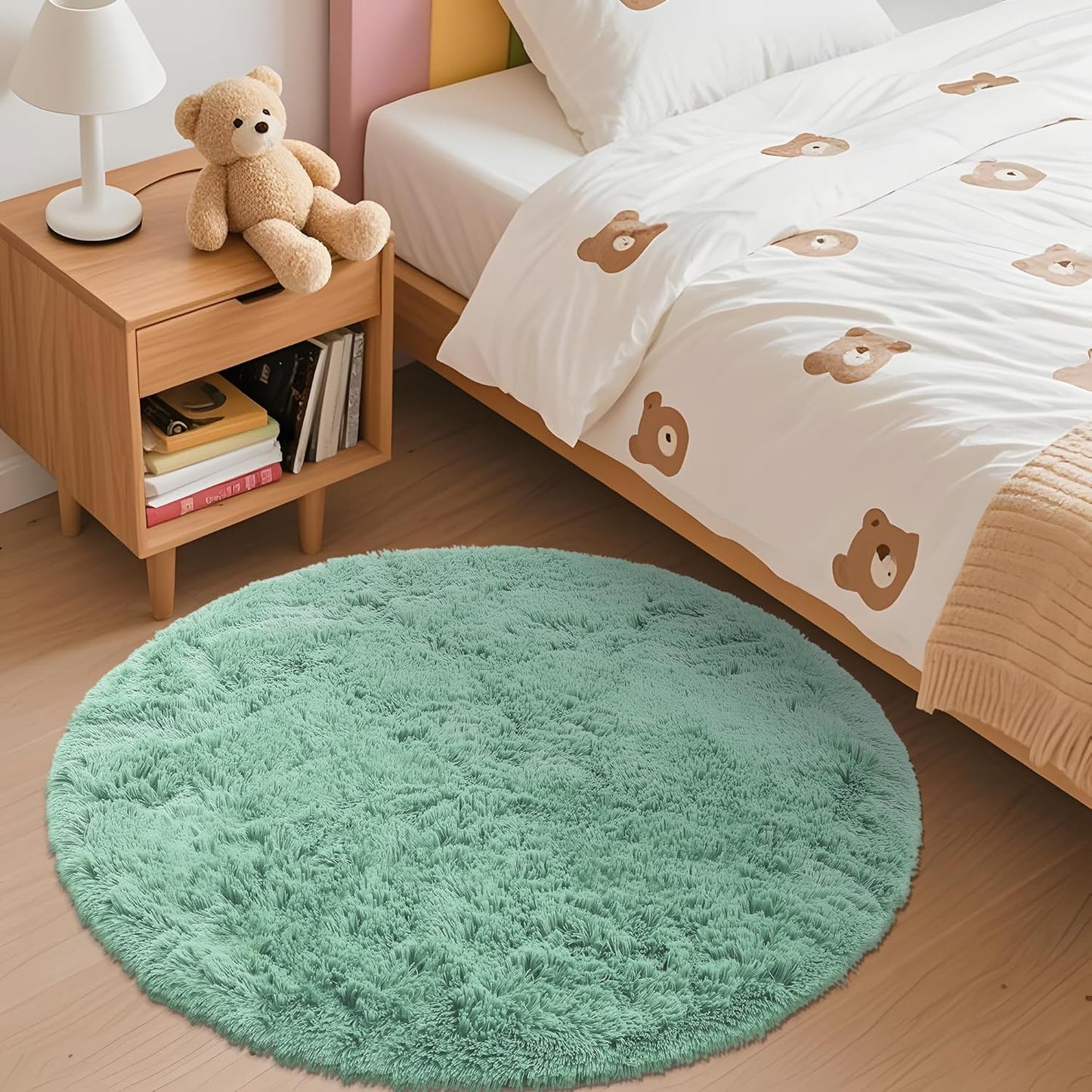 OLANLY Round Mint Green Area Rug - Soft, Fluffy, Machine Washable 3 ft Carpet for Bedrooms & Nurseries